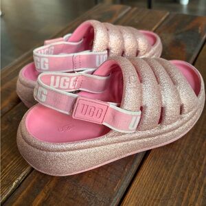 UGG Kids Glitter Pink Slide Glitter Sandals with Branded Strap Girls size 11